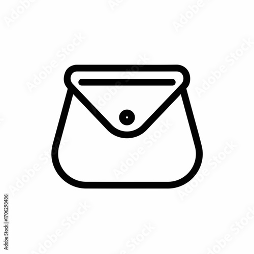 Simple line art icon of a stylish clutch handbag with a button closure.