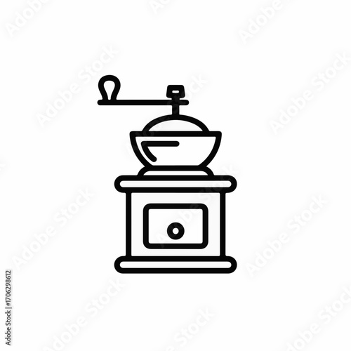 Vintage manual coffee grinder icon for brewing fresh coffee at home