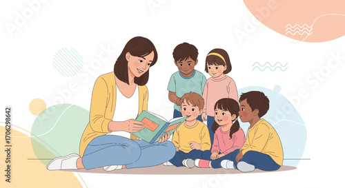 Teacher Reading To Young Students, A Wonderful Moment of Education and Learning
