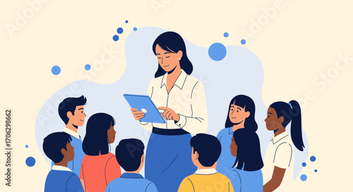 Teacher Sharing Information With Students Using Modern Technology In A Classroom Session