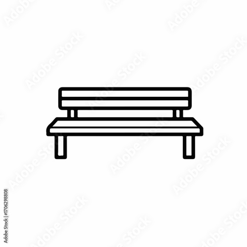 Simple line art illustration of a classic park bench, evoking tranquility and public space.