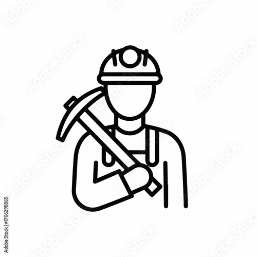 Miner with pickaxe and helmet, representing industry and labor