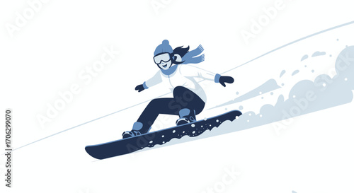 Snowboarder Carving Down a Slope Depicted in a Clean Minimalist Illustration
