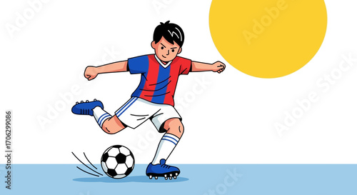 Soccer Play: A Dynamic Depiction of a Football Player Kicking the Ball, Energetic Motion