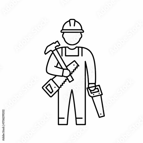 Construction worker with tools, ready for building and repair projects.