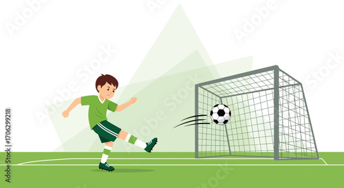 Soccer Player Kicks The Ball with Goal In Sight Achieving Sports Success Illustration