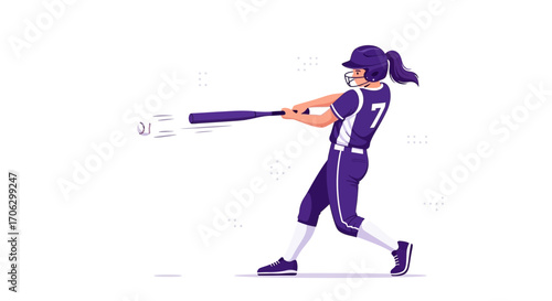 Softball Player Swinging At A Fastball, Ready To Powerfully Hit The Ball In Game