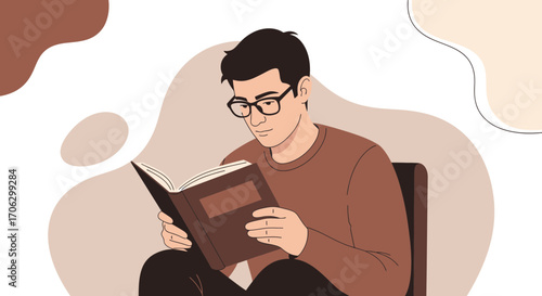 Thoughtful Individual Immersed In Reading: Focused Study And Contemplation