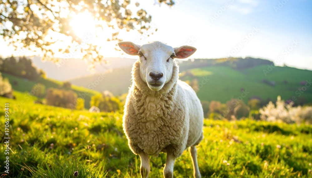 Fototapeta premium Sheep in a sunlit meadow