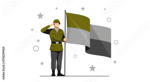 Soldier Saluting Flag Depiction Illustrates Patriotism And National Pride Completely Original