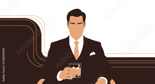 Sophisticated Man in Elegant Suit with Whiskey Glass Demonstrating Style and Grace