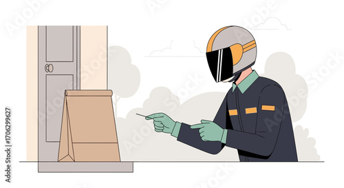 Speedy Delivery Of Takeaway Order Depicted In Chic Illustration Style