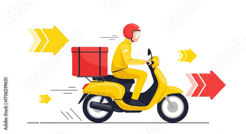 Speedy Delivery Rider Carrying A Red Food Cooler, Ready To Go Across The City