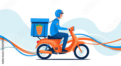Speedy Restaurant Delivery: Vibrant Scooter Carrying Food, Fast Culinary Transport Service