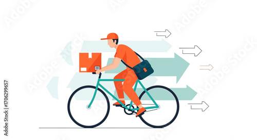 Speedy Courier Delivering Parcel On Bicycle With Efficient And Swift Package Delivery Services