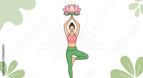Tranquil Yoga Practice And Lotus Flower Illustration Against a Cream Backdrop