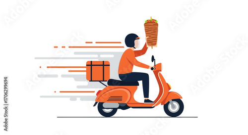 Speedy Scooter Food Delivery Carries Delicious Shawarma To A Hungry Customer