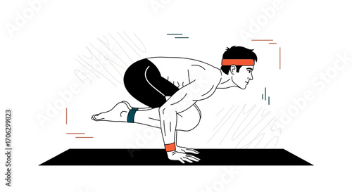 Sporty Male Practicing Yoga Pose Balance And Strength In Bakasana Position