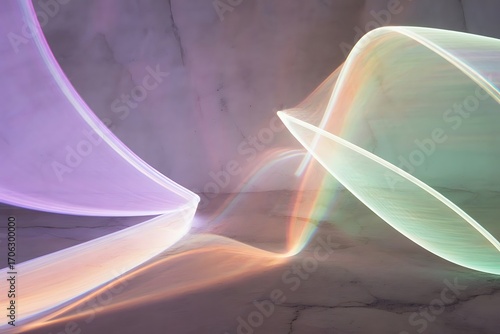 Wallpaper Mural Dreamy holographic pastel beams of rainbow light shining over rough textured surface. Colorful luminous gradient background with iridescent glow, futuristic abstract design for digital modern artwork. Torontodigital.ca