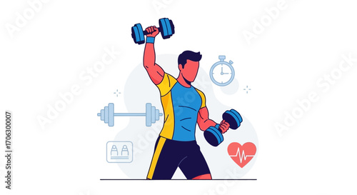 Strength Training Illustration: A Dedicated Athlete Lifting Dumbbells for Fitness Goals
