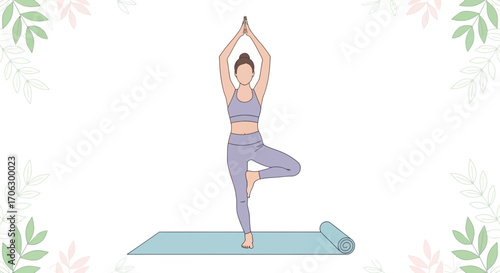 Tree Pose Illustration: A Serene Depiction of Balance and Mindful Wellness