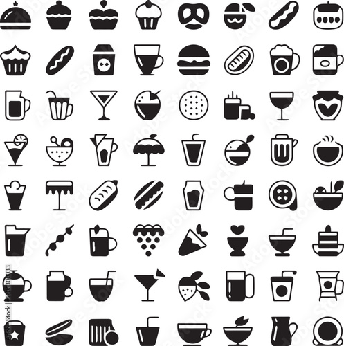 black and white food drink icons bundle vector ai eps jpeg png minimal menu graphics