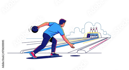 Striking Illustration Of A Bowler In Action Aiming To Knock Down The Pins Effectively