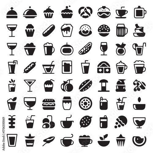 food icons vector grid black and white drink symbols minimal design for ui print