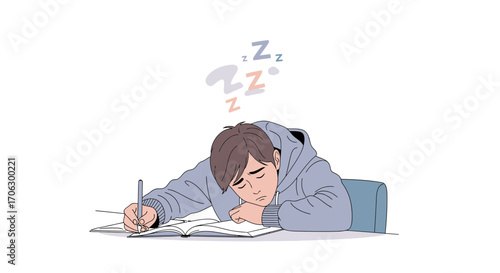 Student Drowsiness Study Writing Exhaustion While Studying Overwhelmed Homework Deadline
