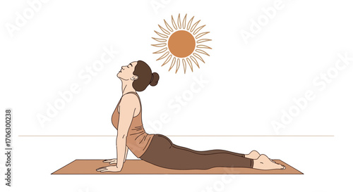 Uplifting Yoga Pose With Sunshine Depiction Focusing on Serenity and Physical Wellbeing