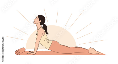 Uplifting Yoga Practice Depicted In Illustration Against Rising Sun with Calm and Peaceful Vibes
