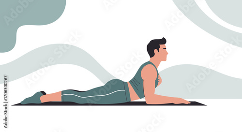 Upward Dog Pose Illustration: A Healthy Lifestyle Depiction in a Modern Minimalist Design