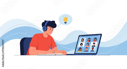 Student Engaged In Remote Education And Collaborative Learning With Online Video Conference