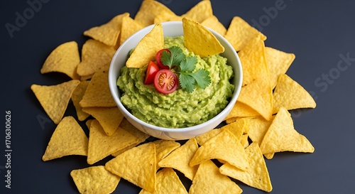 Delicious Guacamole with Tortilla Chips.