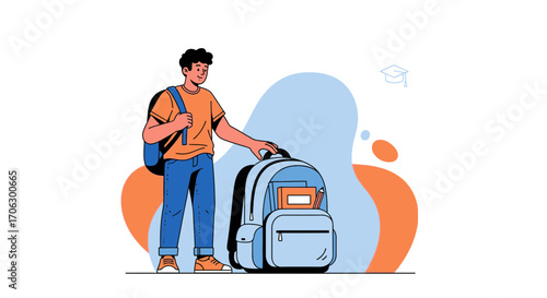 Student Preparing Schoolbag For Education And Future Studies Vector Illustration Design