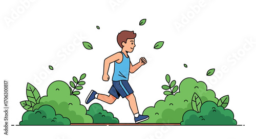 Vibrant Illustration Of A Man Joyfully Jogging Through Lush Environment