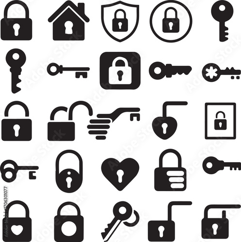 collection of security and privacy icons vector set locks keys and shields