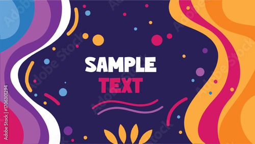 Vibrant Abstract Background with Wavy Shapes, Polka Dots, and Bold Text Overlay