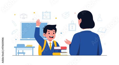 Student’s Enthusiastic Response to Teacher In Classroom Setting Learning And Studying