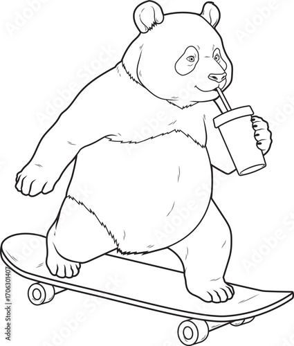 Panda Skater Skateboard Animal Vector Graphic Art Ilustration