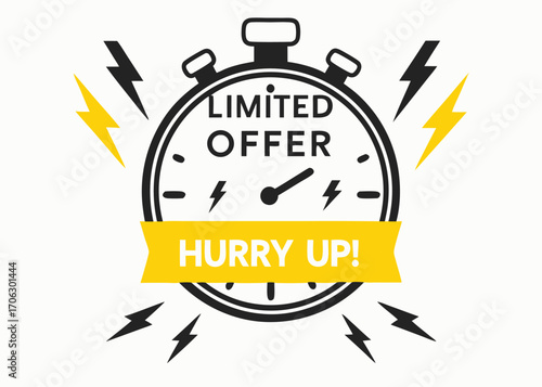 Vector art of limited offer hurry up stopwatch with lightning bolts