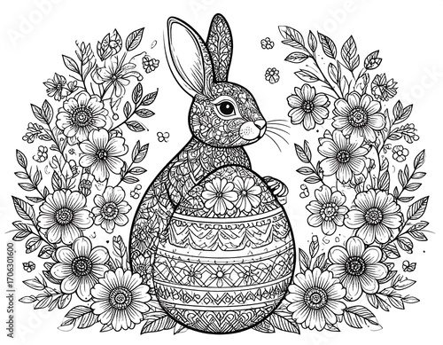 Black and white Easter bunny coloring page