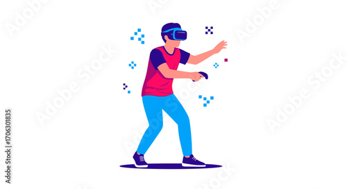 Virtual Reality Experience: A Person immersed in digital world with VR headset futuristic design