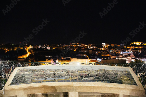 Scenic view of Lisbon from a viewpoint with a detailed map