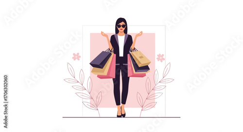 Stylish Woman Shows Her Fashionable Lifestyle, Enjoying a Shopping Spree in the City