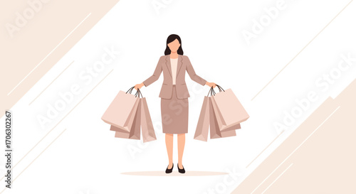 Successful Woman Holding Many Shopping Bags After A Successful Day Of Retail Therapy