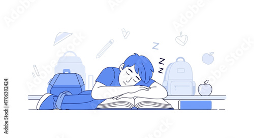 Weary Student Sleeping Peacefully Over Education Books After Exhausting Study Session