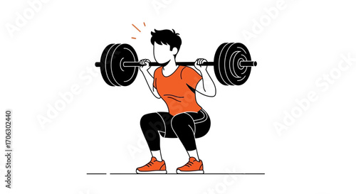 Weightlifting Athlete Performing Squats With Barbell, Achieving Fitness Goals