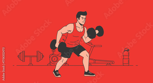 Weightlifting Man With Dumbbells Performing Exercise In A Dynamic And Energetic Vector