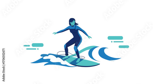 Surfer Girl Carving Waves: An Artistic Presentation Of Water Sports Dynamics